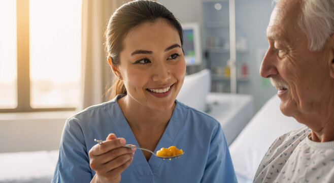 Caregiver greeting a senior client with a smile